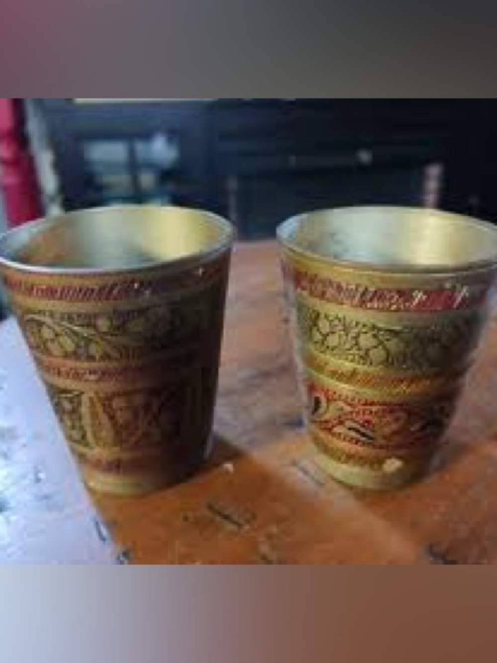 Vintage Brass Etched Tumblers – Set of 2 Boho Moroccan Style Drinking Cups